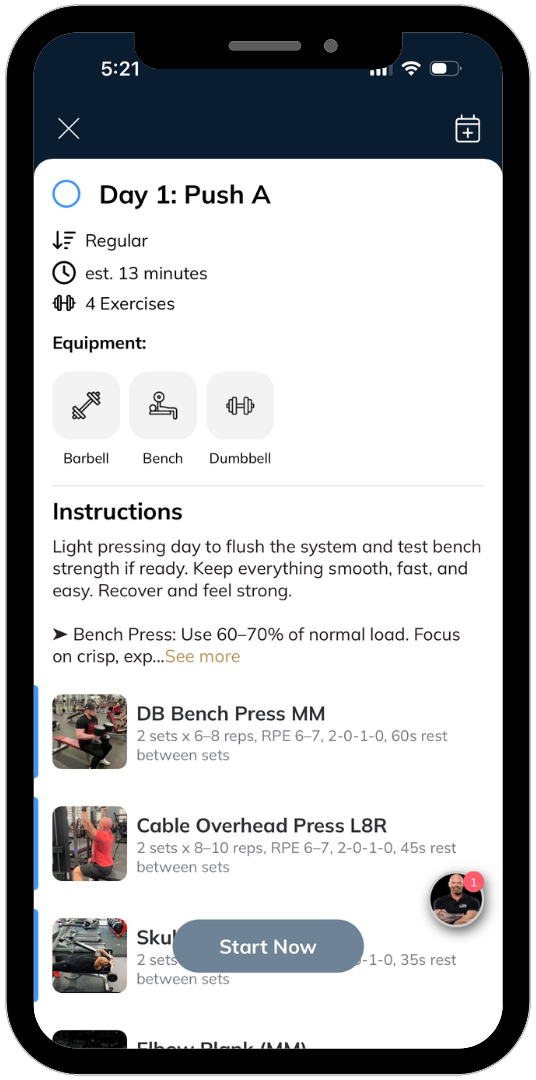 Inside a workout in The Method app